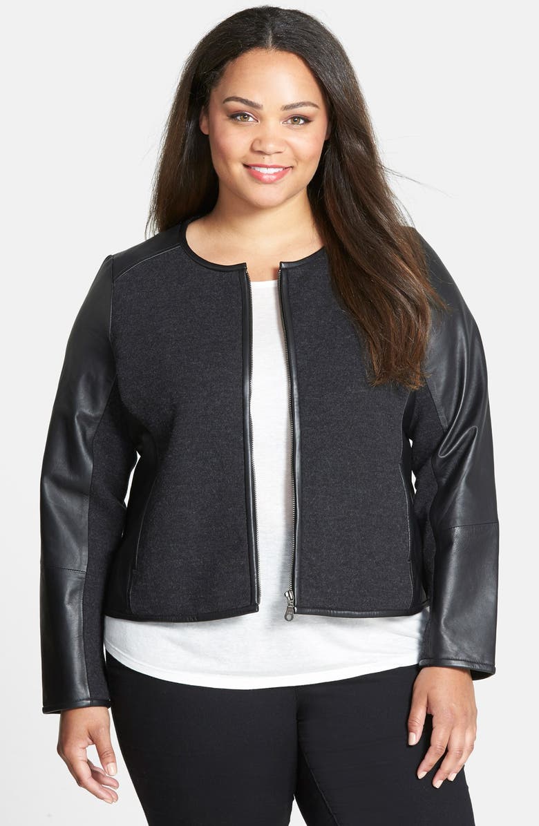Eileen Fisher Shaped Merino Wool Leather Jacket Plus Size