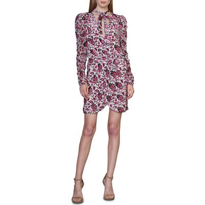 Ml Monique Lhuillier Floral Velvet Burnout Long Sleeve Cocktail Dress, Pink
