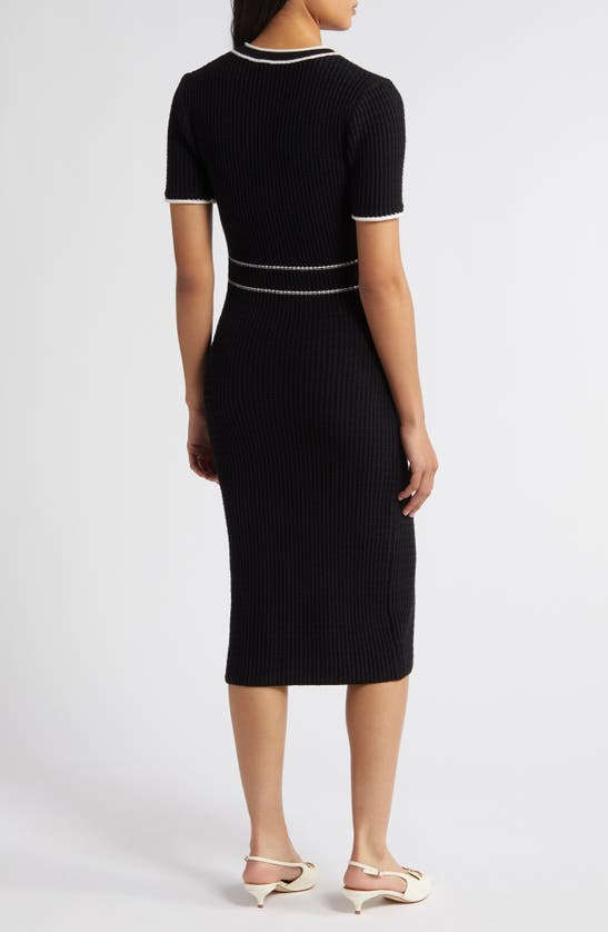 Shop Zoe And Claire Tipped Button Front Midi Sweater Dress In Black