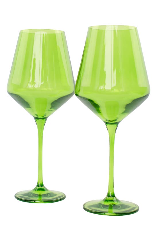 Estelle Colored Glass Set Of 2 Stem Wineglasses In Forest Green