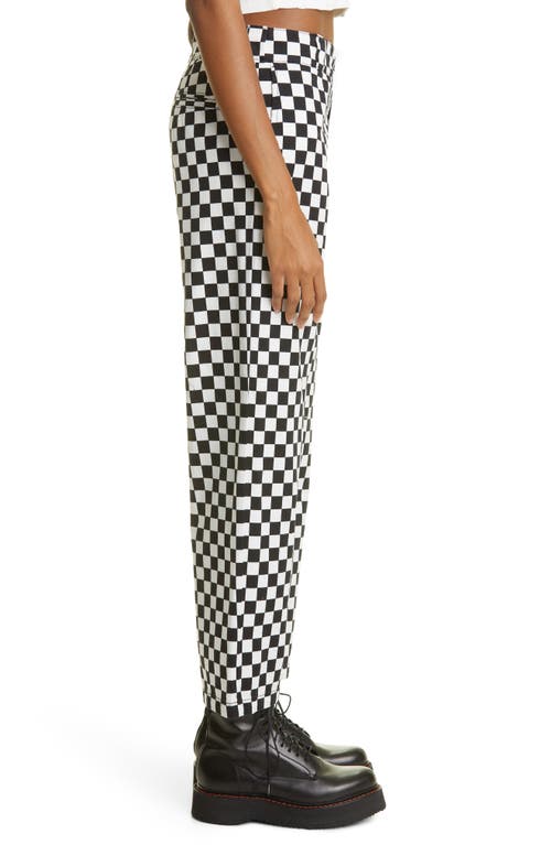 R13 Slouch Crop Straight Leg Cotton Pants In Black/white Checker