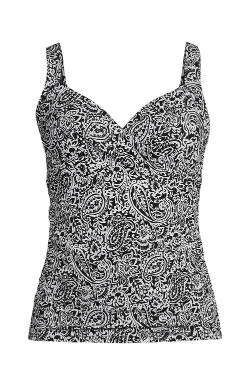 Shop Lands' End Wrap Underwire Tankini Top Swimsuit In Black/white Decor Paisley