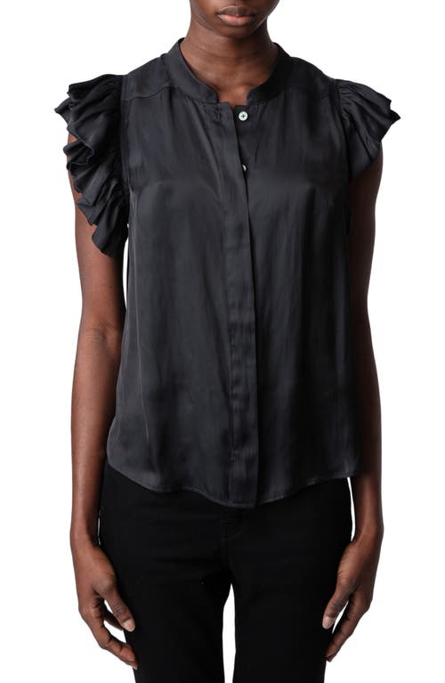 Zadig & Voltaire Tiza Ruffle Satin Button-Up Blouse Noir at Nordstrom,