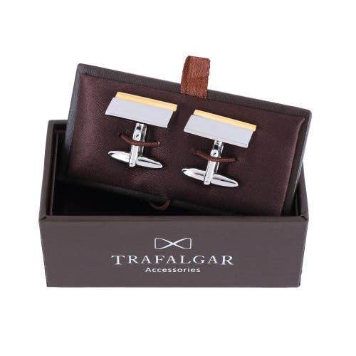 Trafalgar Stately Shiny Gold And Brushed Rhodium Cufflinks In Silver With Gold