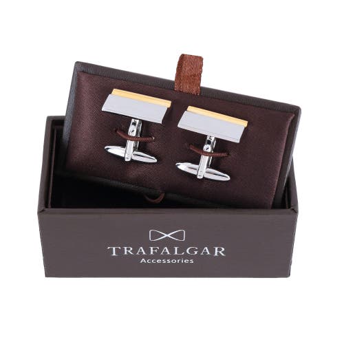 Shop Trafalgar Stately Shiny Gold And Brushed Rhodium Cufflinks In Silver With Gold