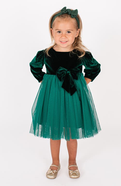 Shop Popatu Panne Long Sleeve Velvet & Tulle Party Dress In Green