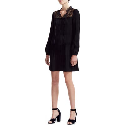 Maje Rockette Pleated Long Sleeve Shift Dress, (fits like 2-4 US) - Black