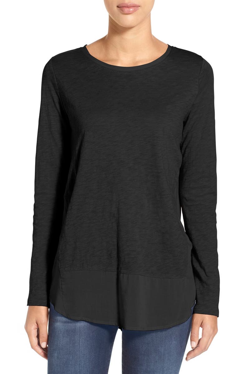 Two by Vince Camuto Mixed Media Shirttail Top | Nordstrom