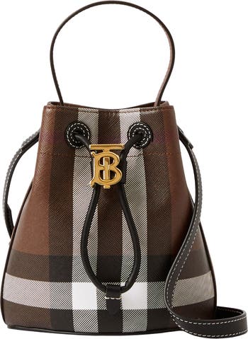 Burberry Mini Check Coated Canvas & Leather Bucket Bag
