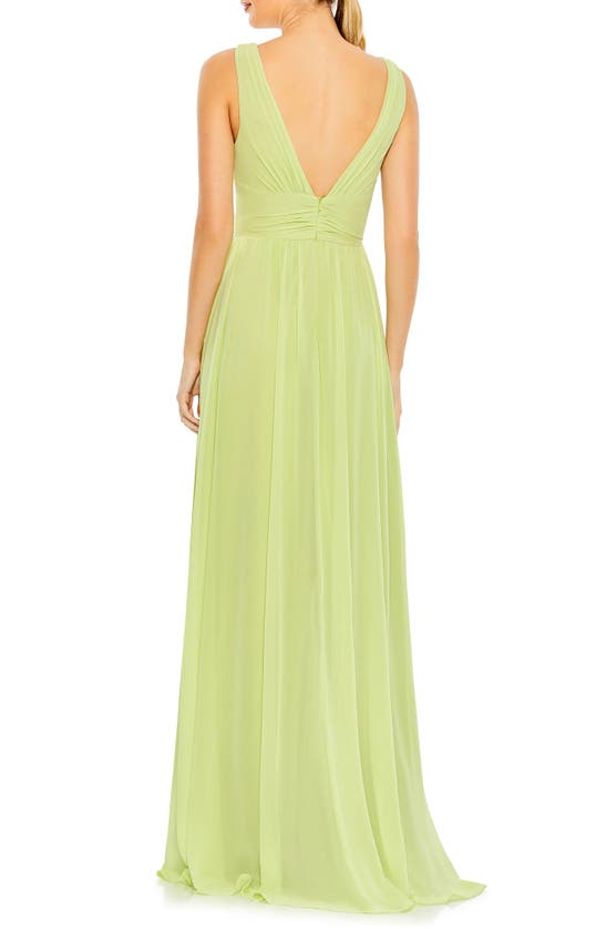 Shop Mac Duggal Side Slit Sleeveless Chiffon Gown In Lime