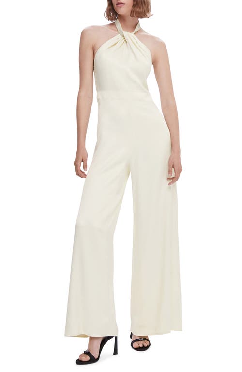 MANGO Twist Halter Neck Jumpsuit Ecru at Nordstrom,