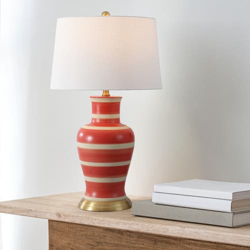 Jonathan Y Julian Traditional Classic Ceramic Urn Led Table Lamp In Red/beige