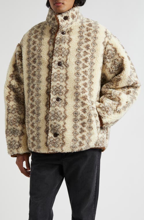 Shop Isabel Marant Madeo Oversize Fleece Jacket In Ecru/brown