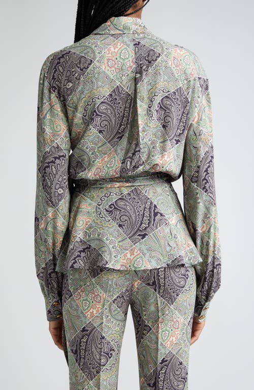 Shop Etro Paisley Long Sleeve Wrap Top In Green Multi