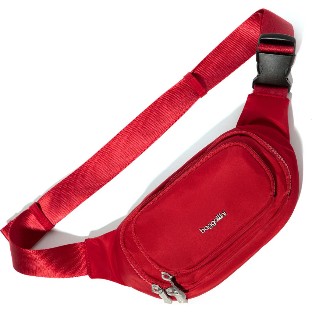 Baggallini On The Go Belt Bag Waist Pack In Crimson Red Twill