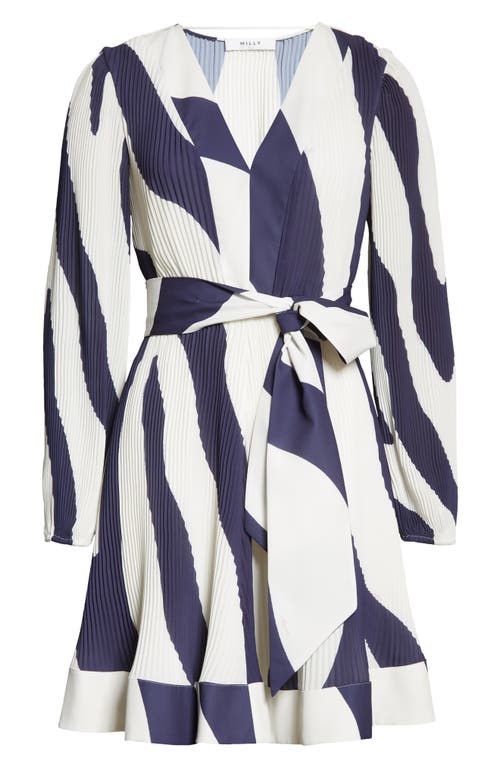 Shop Milly Liv Abstract Zebra Print Long Sleeve Dress In Navy/ecru
