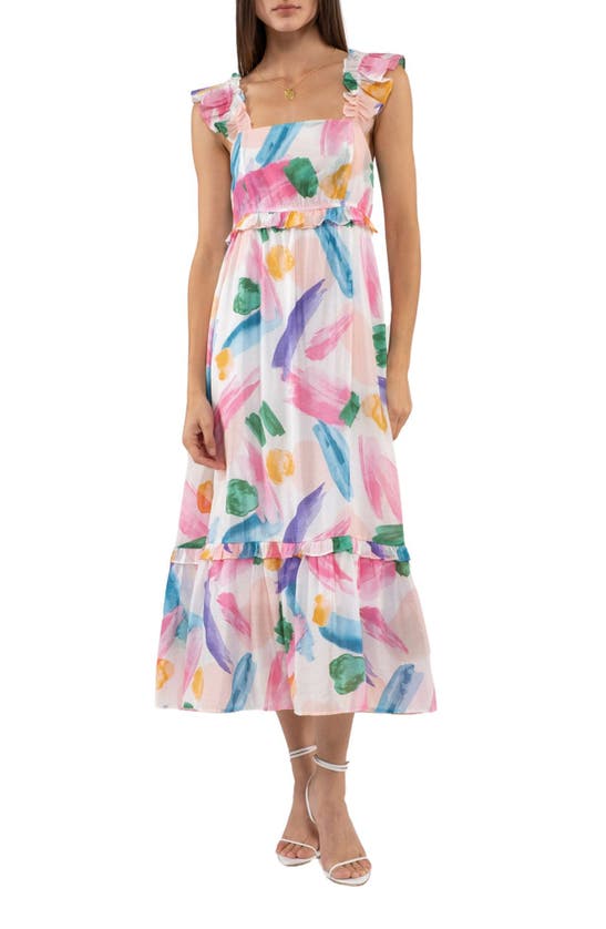 Shop Blu Pepper Brush Stroke Ruffle Midi Sundress In White Multi