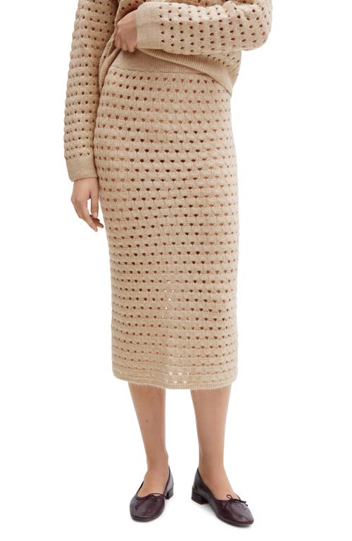 Mango Open Stitch Knit Midi Skirt In Light/pastel Grey