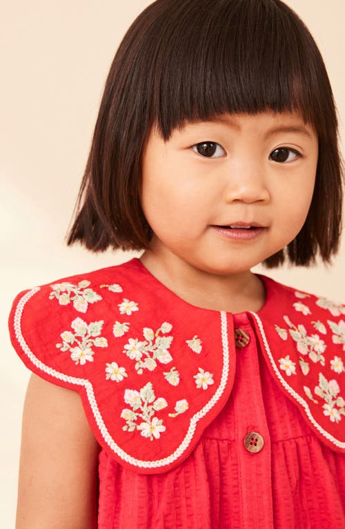 Shop Next Kids' Embroidered Collar Cotton Dress In Red