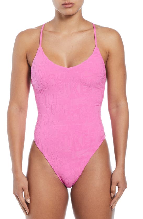 Shop Nike Retro Flow One-piece Swimsuit In Playful Pink