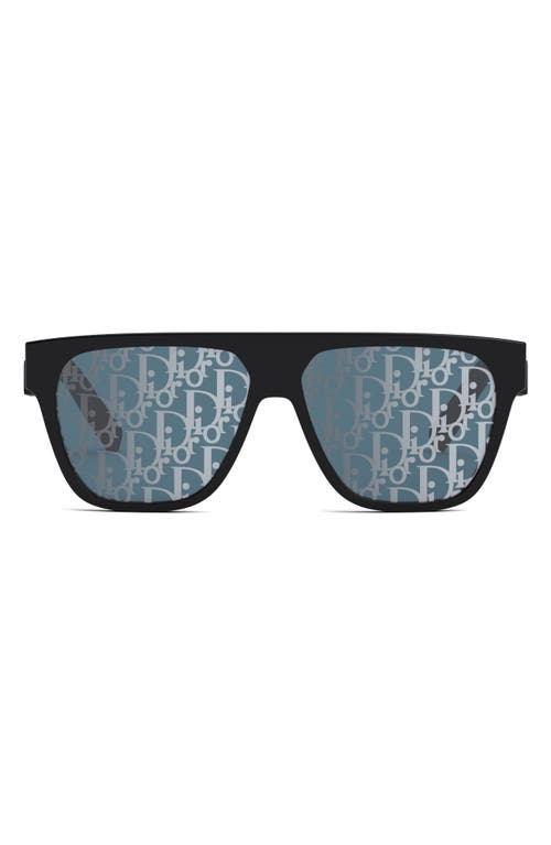 Dior 'b23 S3i 53mm Square Sunglasses In Shiny Black/blue Mirror