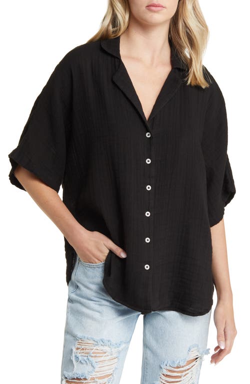 Premium Surf Cotton Gauze Button-Up Shirt in Black