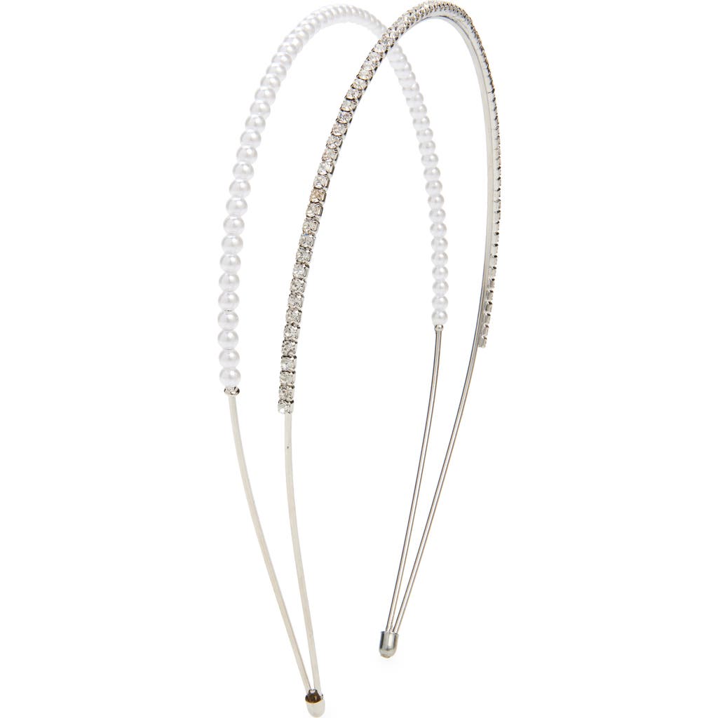 Bp. Crystal & Imitation Pearl Layered Headband In Ivory- Rhodium