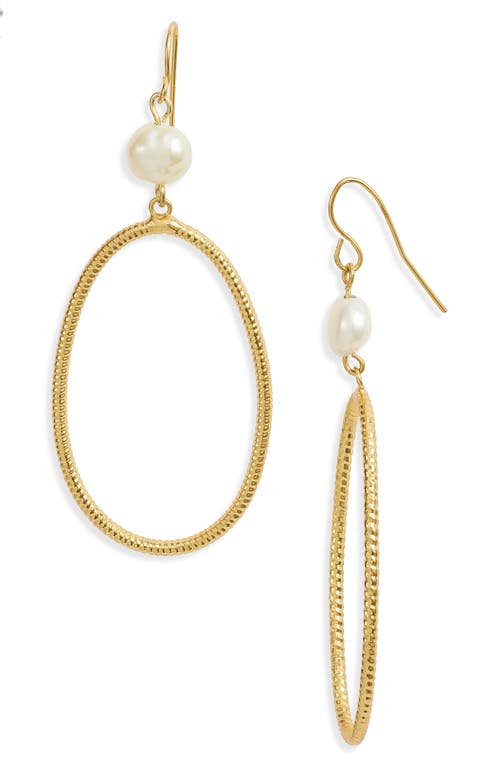 Karine Sultan Imitation Pearl Drop Hoop Earring in Gold