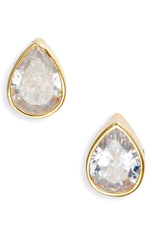 Fancy Bezel Stud Earrings in Gold/White/pear Cut