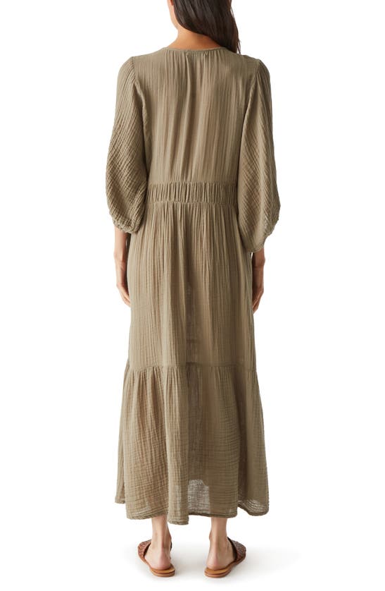 Shop Michael Stars Felicity Gauze Midi Dress In Olive