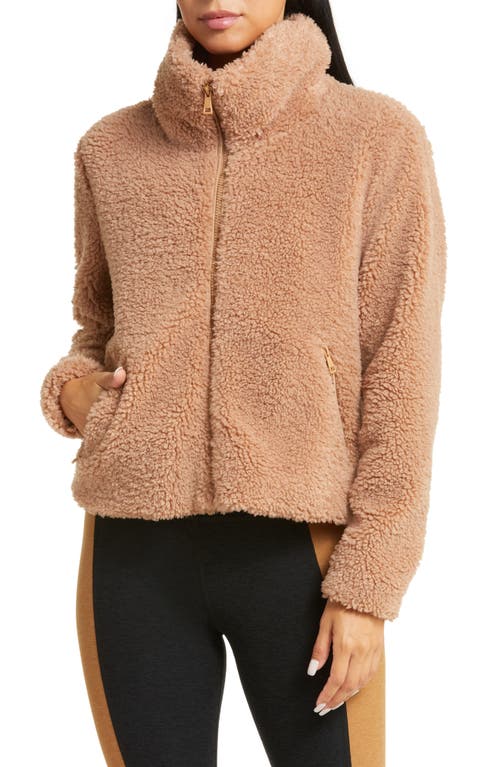 Beyond Yoga Faux Fur Zip Jacket In Camel