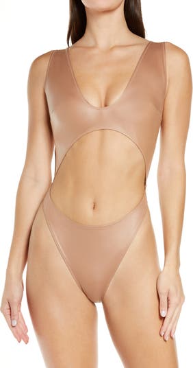 SKIMS, Tops, Skims Faux Leather Scoop Bodysuit In Sienna Large