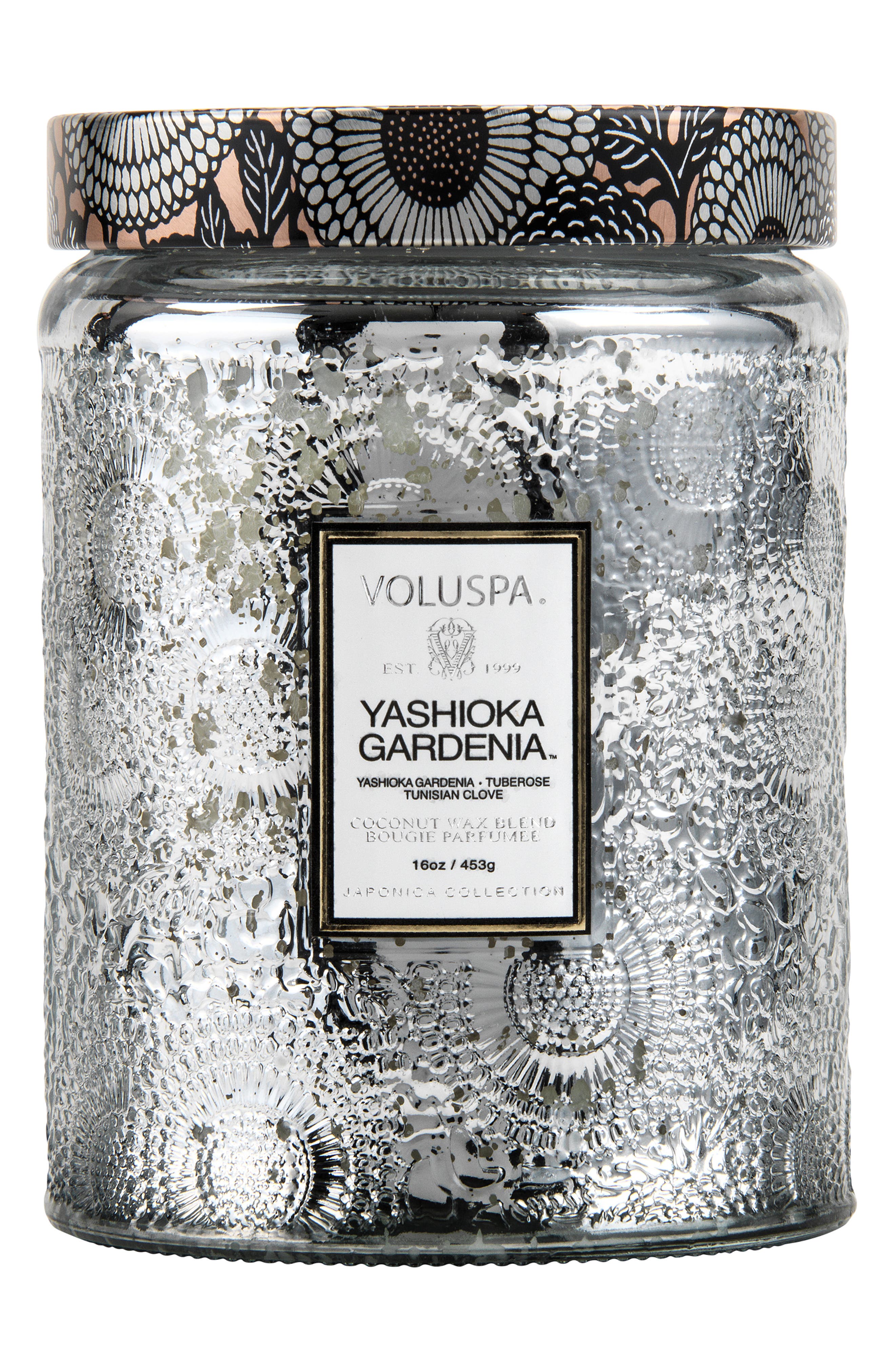 Voluspa Japonica Yashioka Gardenia Large Embossed Glass Jar Candle