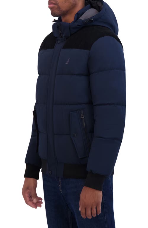 Nautica Water Resistant Mixed Media Bomber Jacket In Navy