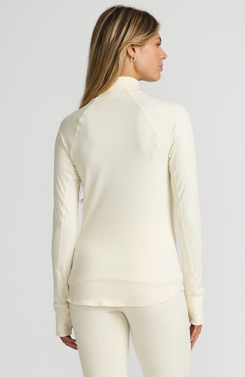 Shop Lands' End Baselayer Cozy Thermaskin Quarter Zip Top In Fresh Ivory