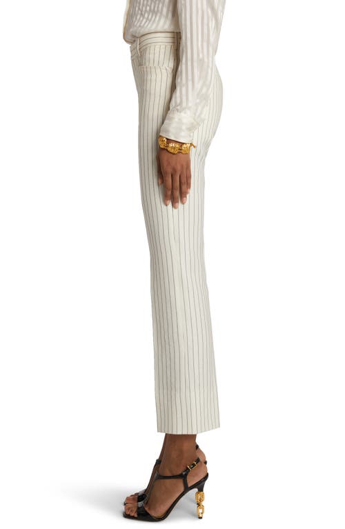 Shop Tom Ford Pinstripe Wool & Silk Blend Ankle Pants In Ecru/black