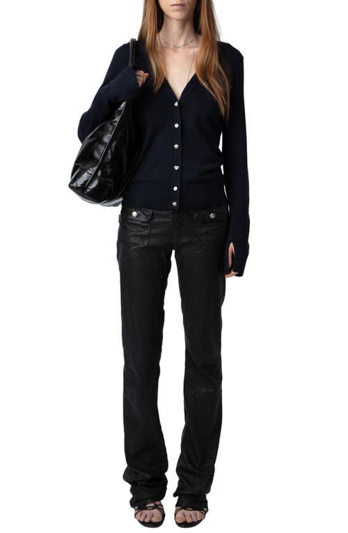 Shop Zadig & Voltaire Jemma Crystal Button Merino Wool Cardigan In Encre