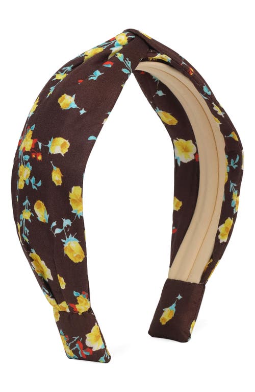 Autumn Adeigbo Bridgette Floral Print Knotted Headband in Mini Brown And Yellow Floral