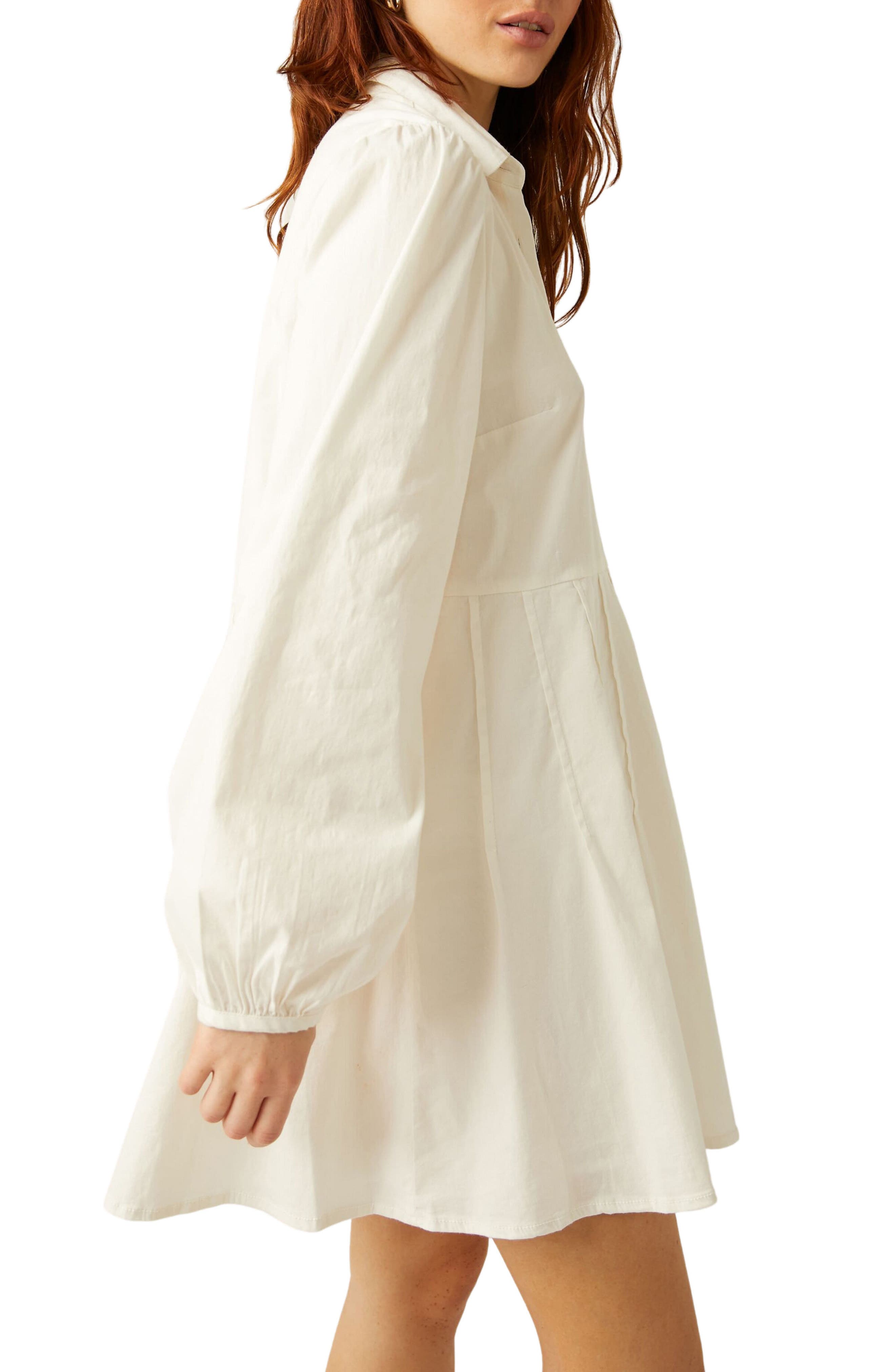 Free People Marvelous Mia Long Sleeve Stretch Cotton Mini Shirtdress in  Ivory | Smart Closet