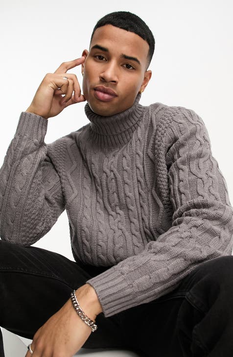 Sweaters for Men - Men Turtleneck Cable Knit Sweater (Color : Navy Blue,  Size : X-Large)