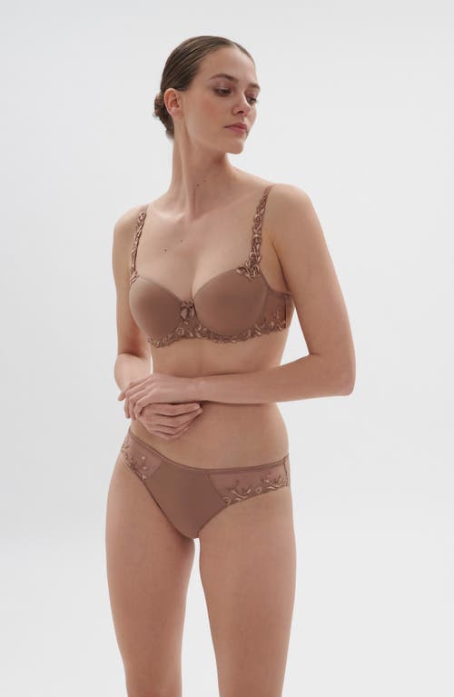 Shop Simone Perele Andora Embroidered Bikini In Amaretto