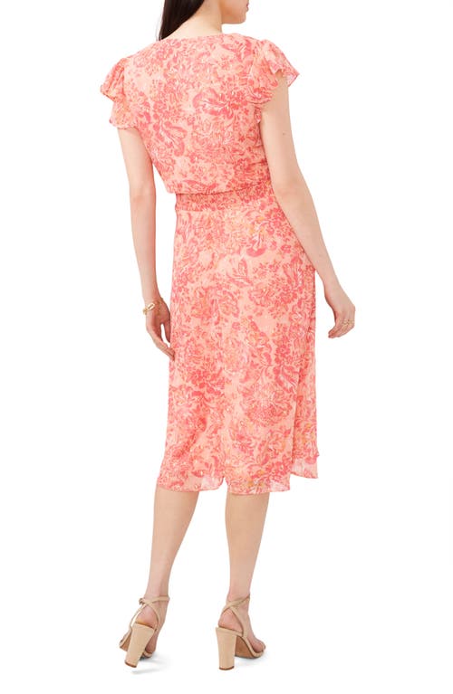 CHAUS CHAUS FLORAL METALLIC SMOCKED WAIST MIDI DRESS
