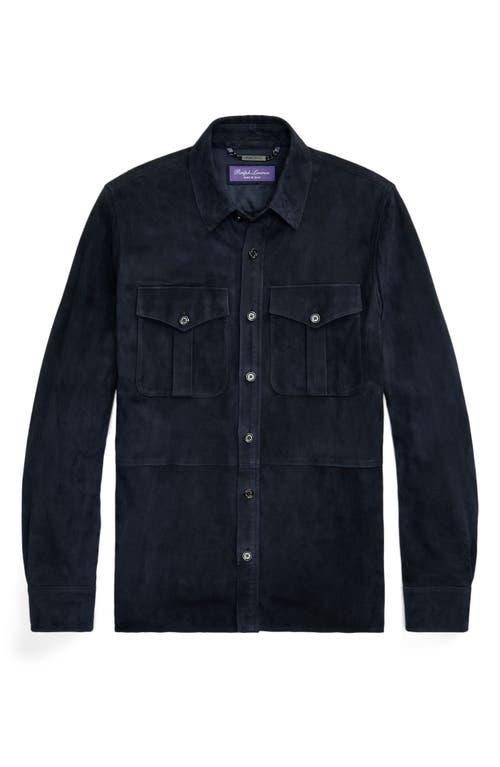 Shop Ralph Lauren Purple Label Barron Suede Shirt Jacket In Classic Chairman Navy