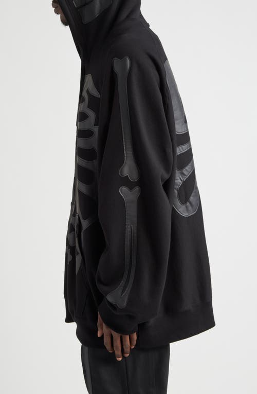 Takahiromiyashita The Soloist Takahiromiyashita Thesoloist. Back Gusset Bone Appliqué Zip Hoodie In Black X Black Bone