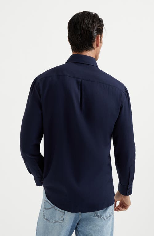 Shop Brunello Cucinelli Cotton And Cashmere Twill Basic Fit Shirt With Spread Collar In Blue