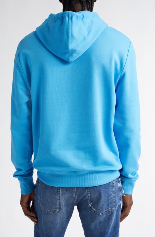 Shop Balmain Organic Cotton Logo Graphic Hoodie In Sme Sky Blue/white