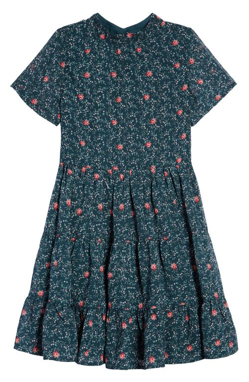 Ava & Yelly Kids' Floral Chiffon Dress in Teal