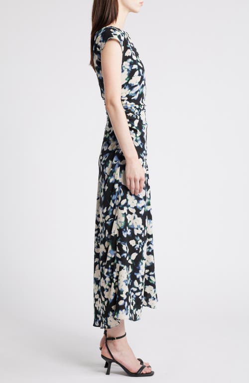 Shop Luxely Blurred Floral Maxi Dress In Black/silver Blue