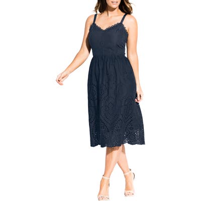 Plus Size City Chic Cotton Eyelet Fit & Flare Dress, Blue