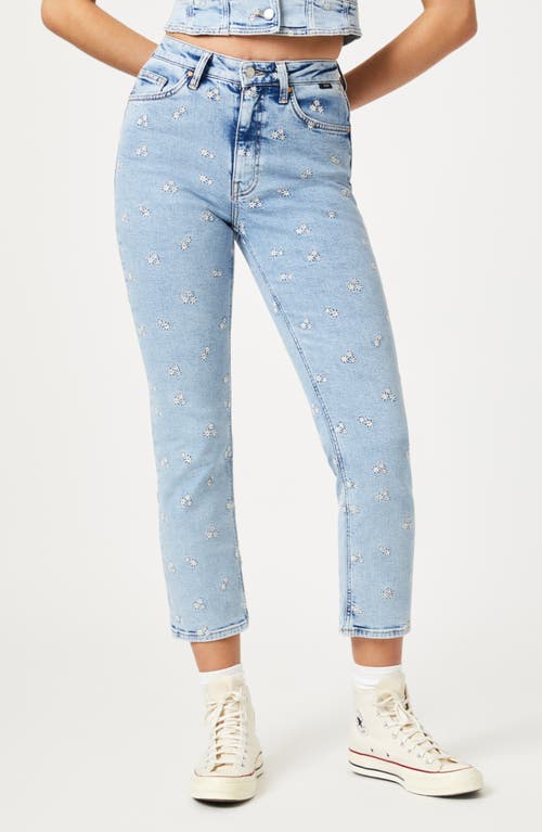 New York Embroidered Straight Leg Ankle Jeans in Light Blue Bloom